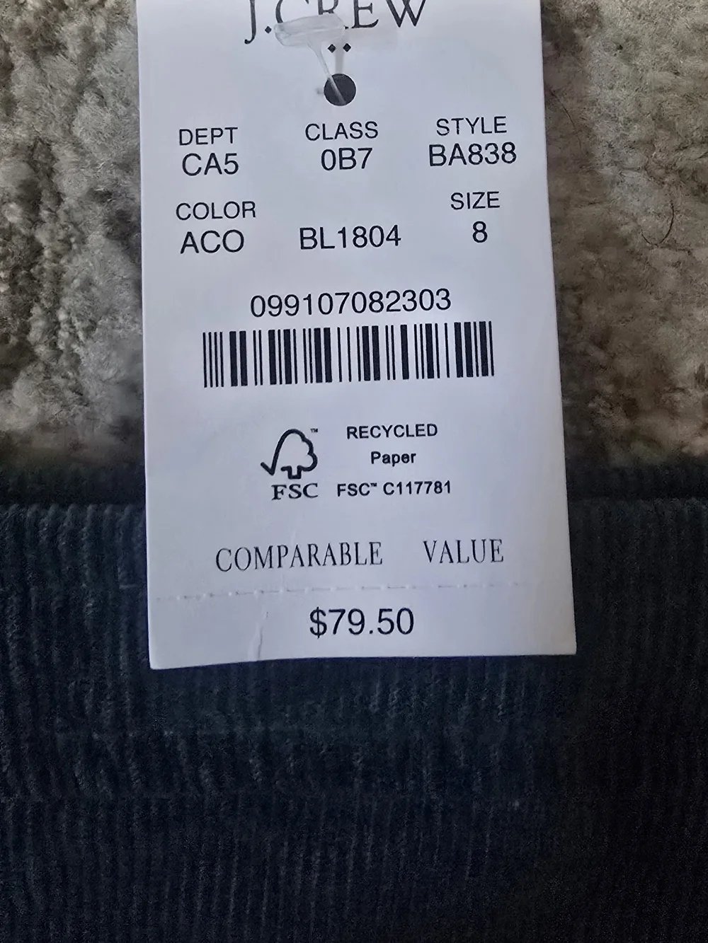 J. Crew Corduroy Teal Button-Front Mini Skirt NWT Size 8
